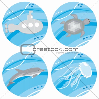 Set of underwater icons