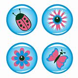 Four buttons for your design (flowers, ladybird, butterfly)