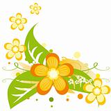 Bright summer background with abstract orange flowers