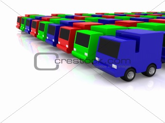 row of RGB cars. 3D