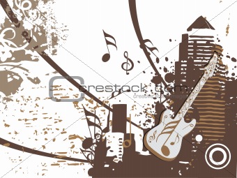 music graph and guitar with yellow background, illustration