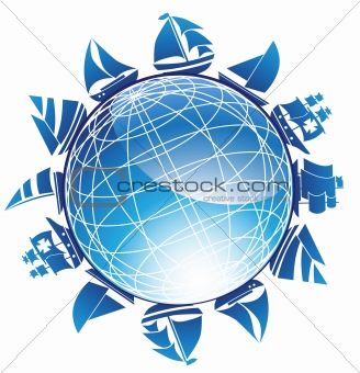 3D Globe with Surrounding Sailboats