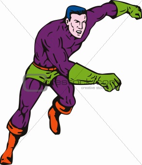 Superhero running and punching
