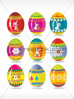 colorful designer eggs isolated on white