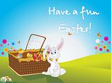 easter bunny and eggs collection in the basket, wallpaper