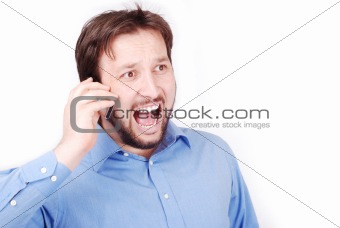 Man bawling on cell phone