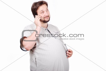 Pregnant father speaking with his child in stomach