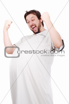 Excited man with big stomach