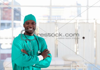 Smiling Afro-American surgeon looking at the camera