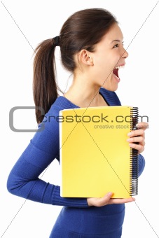 Woman with blank notebook