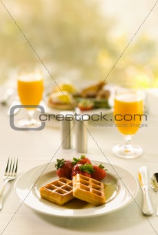Waffle Breakfast With Orange Juice