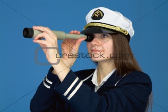 Portrait of the woman - captain with telescope