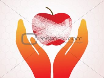 hand holding apple with plaster