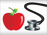 stethoscope and red apple