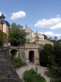 travel to Europe, Luxemburg, ancients wall and modern buildings