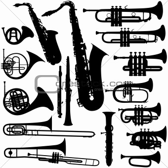 Detailed Vectoral Brass Instrument Silhouettes