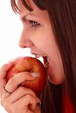 Young sexy woman eating apple isolated