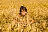 happy women in the wheat