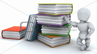 3d render of man and stack of books