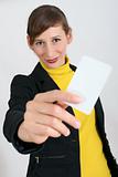 woman with blank card