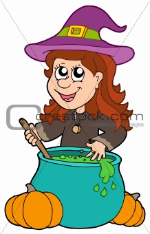 Wizard girl with cauldron