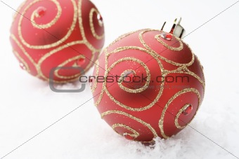 Red Christmas bauble decorations.