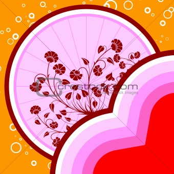abstract St. Valentine card with flowers and circles, vector ill