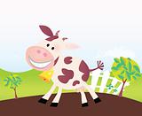 Cow on farm. Vector cartoon.