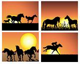 horse on sunset backgrounds set