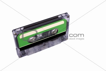 Compact Cassette isolated on white. Vertical right perspective view