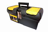 Yellow black plastic tool box isolated on white with clipping path