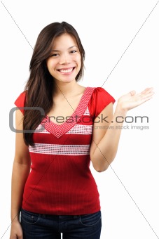 Woman presenting a product