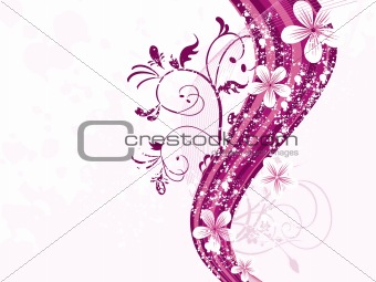 grungy background with floral, wave