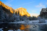 Sun rise on the granite peaks in Yosemite valley