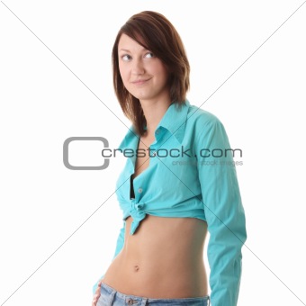 Sexy, fit woman in jeans, with naked stomach