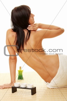 Portrait of Beautiful woman sitting on bamboo mat