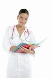 Beautiful woman doctor with colorful folders