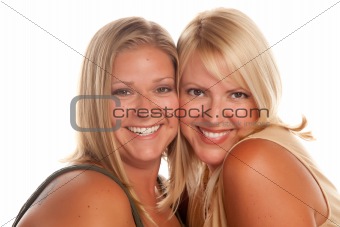 Two Beautiful Smiling Sisters Portrait Isolated on a White Background.