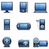 Nine dark blue computer and media icons.