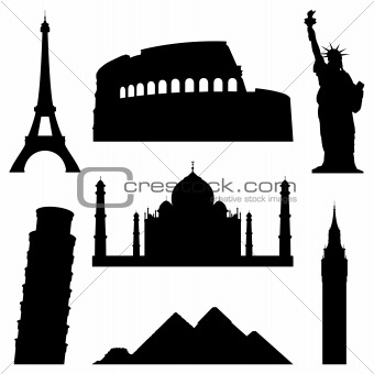 Set of 7 silhouettes of world's famous places.