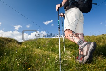 Hiker walking along a mountain path.