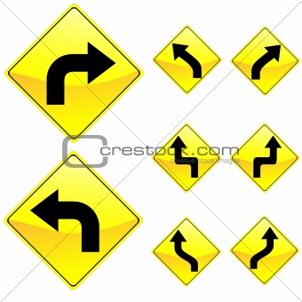 Eight Diamond Shape Yellow Road Signs
