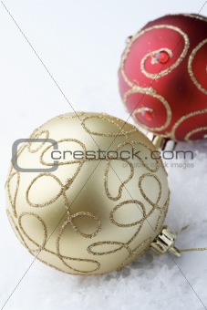 Red and gold Christmas bauble decorations.