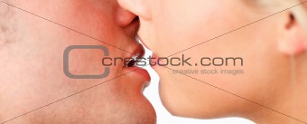 Closeup of couple kissing