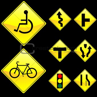 Eight Diamond Shape Yellow Road Signs Set 3