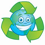 Earth Cartoon with Recycle Symbol
