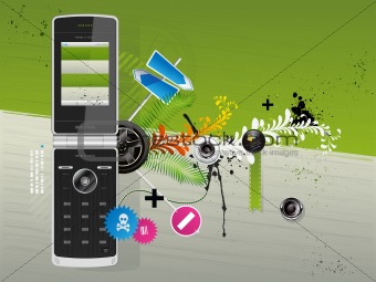 illustration of a cellular phone with patterns on the background