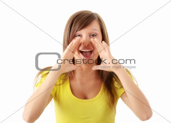 attractive casual woman screaming