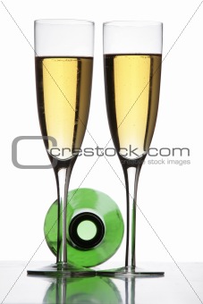 Champagne Glasses and Bottle