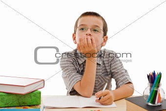 Schoolboy doing his homework
